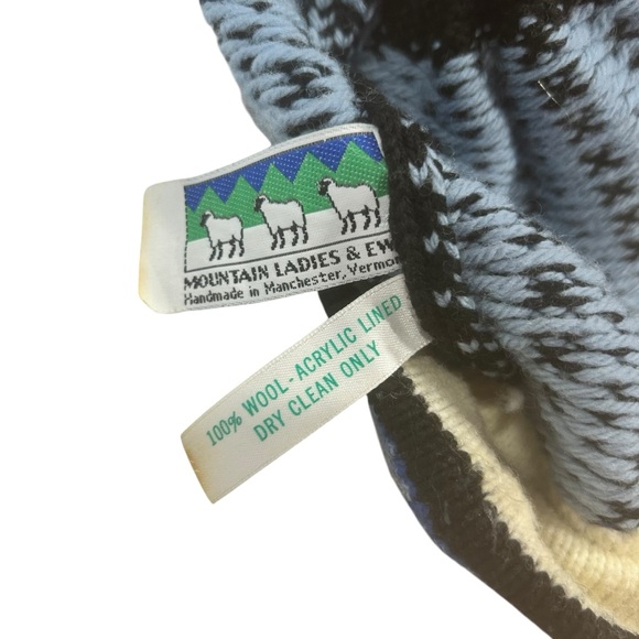 Mountain ladies & ewe handmade wool hat women Nordic blue black tan vintage - Picture 8 of 16